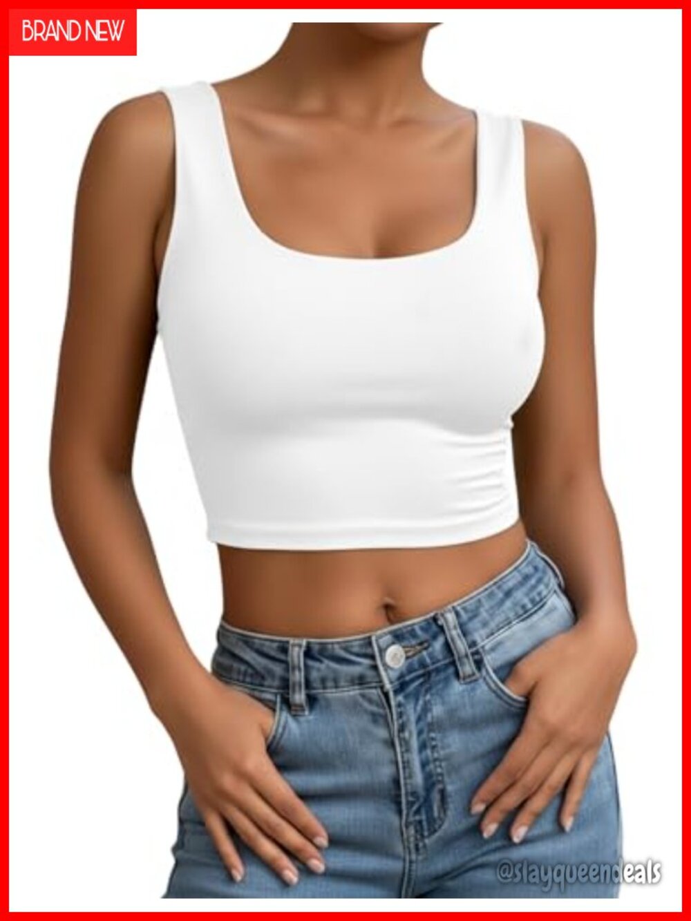 Cotton Spandex Crop Tank Top Sleeveless U-Neck Ribbed Slim Fit Women's